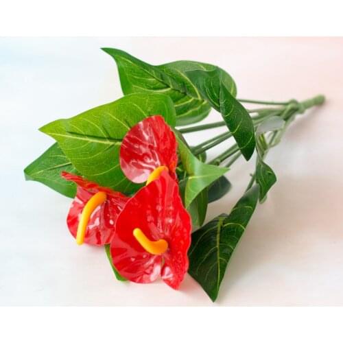 2PCS 12Heads 34cm Artificial Anthurium Bouquet Home Garden Office Fake Flower Ornament Living Room Decoration Artificial Tree