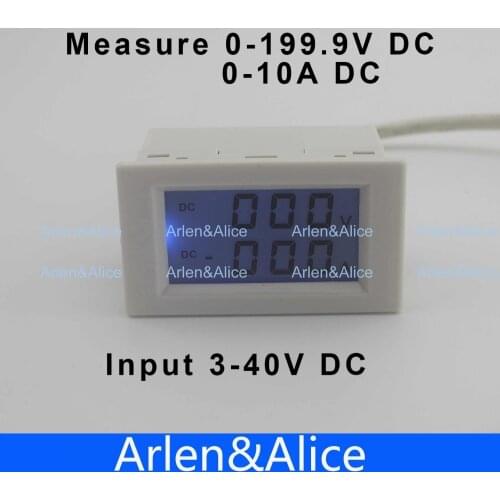 Dual LCD display DC Voltage and current meter voltmeter ammeter range DC 0-199.9V 0-10A Blue backlight DC 3~40 Input