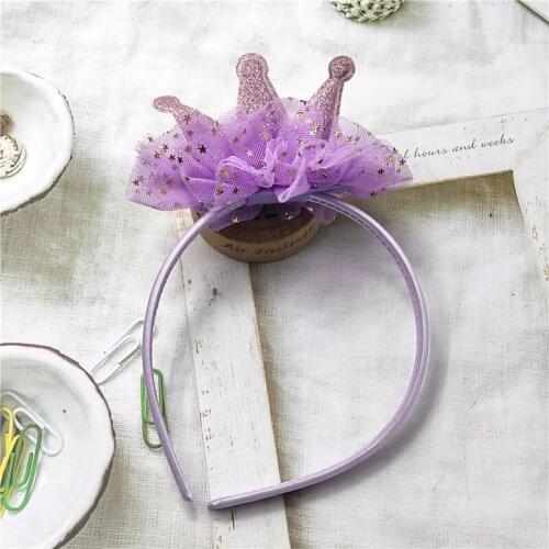 1PCS Lovely Purple Crown Stars Bow Hairbands For Baby Net Yarn Girls Novelty Headwear Kids Scrunchy Kids Hair Accessories 2021