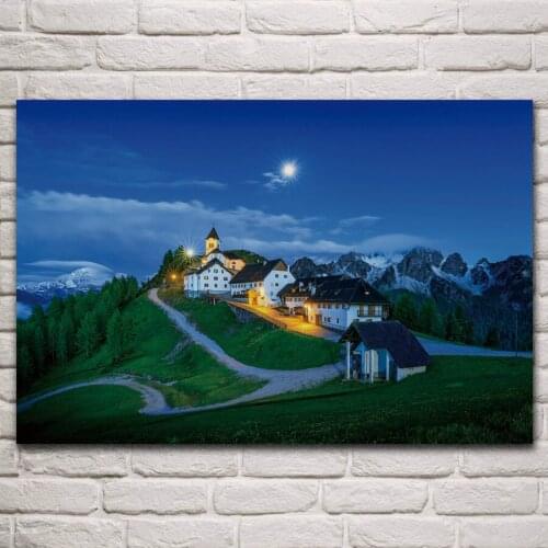 Beautiful Moon night of lussari italian stroeniya scenic fabric poster living room home wall decor canvas silk art print KM572