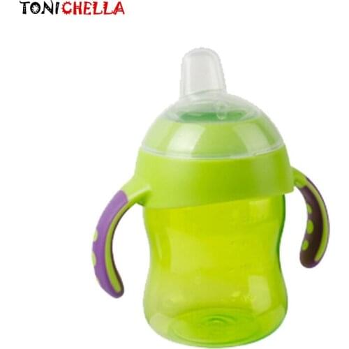 Creative 240ML Baby Straw Sippy Cup With Double Handle Flip lid Leak proof Soft Infants Learning Drinking Duckbill Bottle T0362