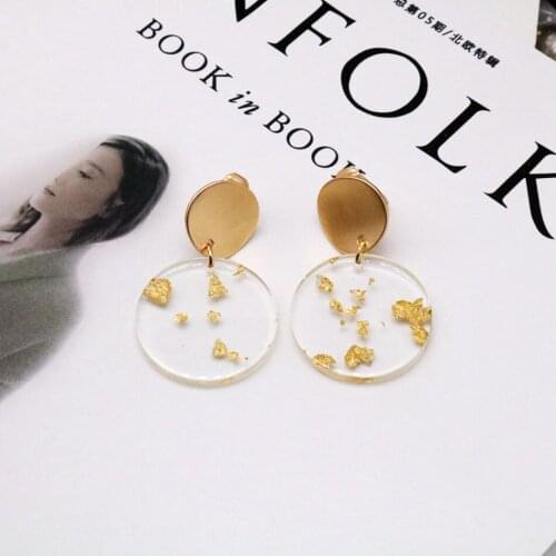Sweet Cute Gold Glitter Resin Clip Earring Round Acrylic Drop For No Ear Holes Japan Korea Styles