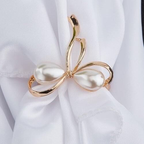 Fashion Wedding Napkin Ring Pearl Bow Napkin Buckle Metal Plating Napkin Ring