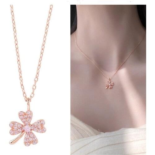 Trendy Rose Gold Zircon Clover Pendant Necklace Female Jewelry Fashion Princess 925 Sterling Silver Necklace Girl Clavicle Bijou