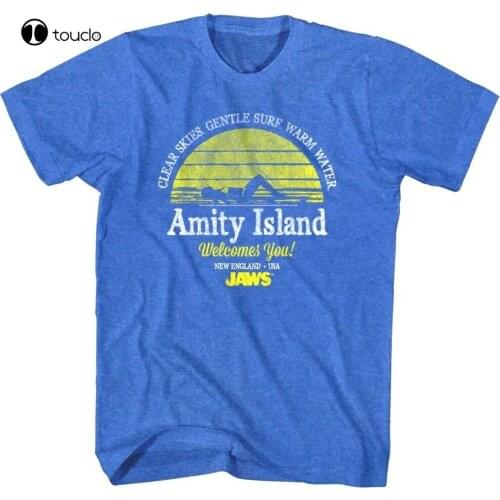 Jaws Amity Island Clear Skies MenS T Shirt Vintage Sunset Gentle Surf Top Water Cotton Tee Shirt Unisex