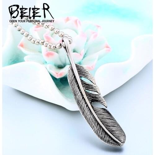 BEIER Hot Sell Japan Popular Feather Pendant Necklace Stainless Steel Fashion Jewelry For Men And Women Cool Gift BP8-331