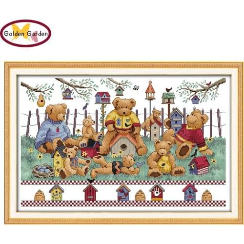GG Little bears party Cross Stitch Cartoon Craft DIY Embroidery Needlework Sets Joy Sunday Counted Cross Stitch Kits For Kids