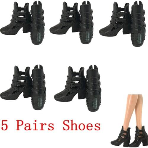NK 5 Pairs Newest Style Doll Black High Heels Fashion Sandals For Barbia Accessories Doll High Quality Baby DIY Toys Girl Gift