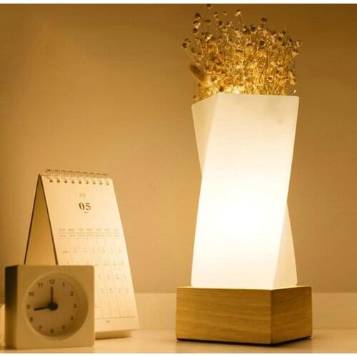 Nordic Simple Flower Tabletop Light Solid Wood E27 Base Glass Lampshade Dining Room Table Night Lamp Bedside Lighting