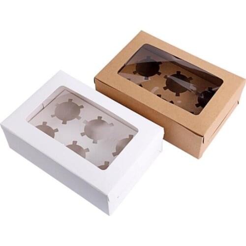 Windowed Cupcake Boxes Kraft Paper Box Gift Packaging For Wedding Festival Party 6 Cup Cake Holders LX1680