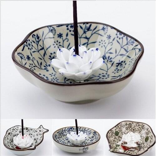 Incense Burner Line Inserted Lotus Leaf Shape Buddha Ceramic Censer Buddhism Torch Aroma Home Decor Tower Incense Holder