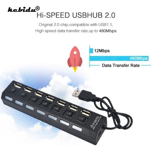Dropship High Speed Hub USB Multi 7 Ports USB Hub 2.0 Adapter On Off Switch USB Splitter For Computer Peripherals Accessories