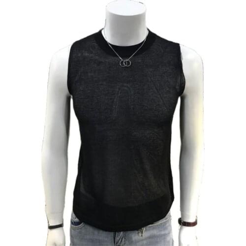 Pullover Men Semi-high Collar Half-sleeved Sweaters Tops Men Oversized Sweater Summer Man Sweater Autumn Slim Thin Knitwear Men