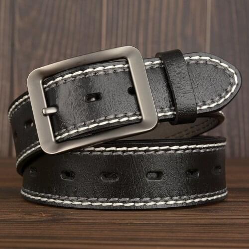 New Fashion Men Belts Genuine Leather Luxury Designer Vintage Thread Waist Belt For Jeans Cinturon Cowboy Hombre Dropshipping