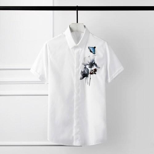 New Summer Short Sleeve Mens Shirts Plus Size 4xl Printing And Embroidery Solid Color Mens Dress Shirts Casual Party Shirts Man
