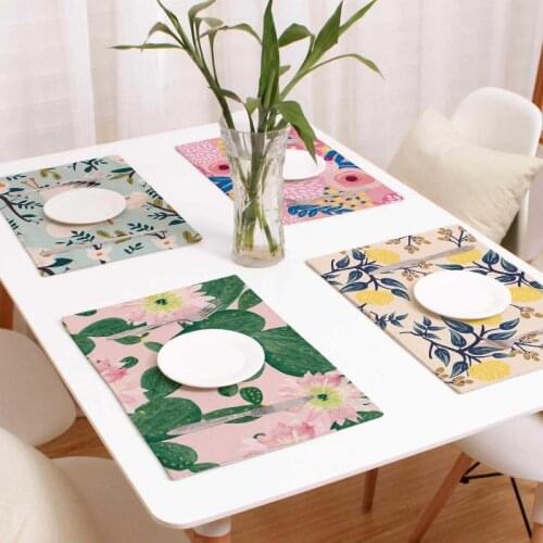 Fresh Flower Cloth Art Linen Cotton Linen Non-slip Placemat Creative Western Food Anti-scald Insulation Pad Table Mat