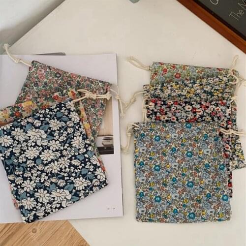 Cotton Linen Drawstring Bag Christmas Gift Candy Tea Jewelry Storage Bag Women Lattice Cosmetic Coins Keys Bags