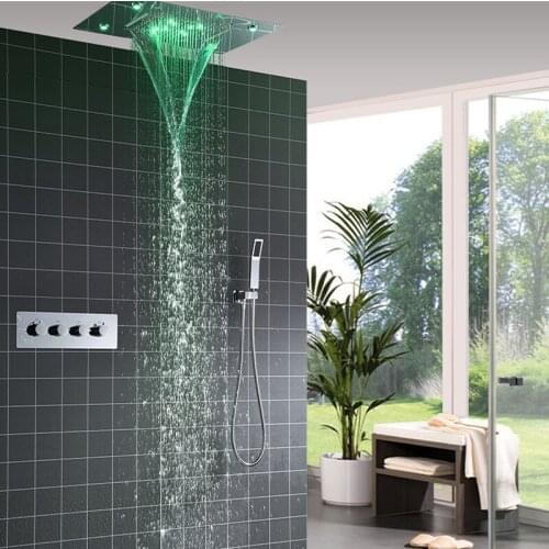 LED Concealed Shower Bathroom Rainfall Shower Set Temperature Colorful Sky Curtain Handheld Shower Top Spray Mixer Faucet Tap