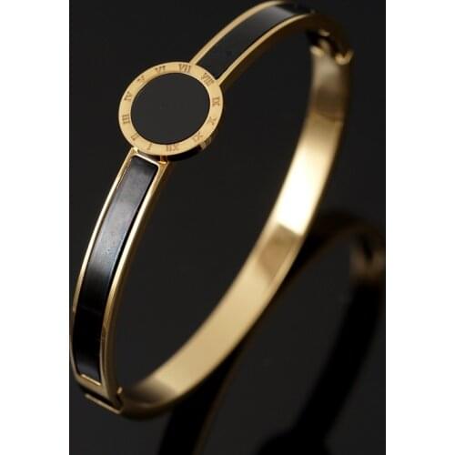 Vintage Black Shell With Roman Numerals Stainless Steel Bracelet For Men Women Gold Color Punk Mens Bangles Jewelry Gifts