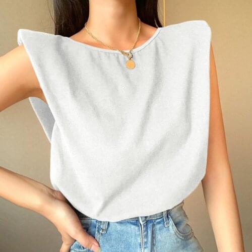 Spring and Summer Ladies Casual One-Shoulder Pad Sleeveless T-Shirt Elegant Fashion Loose Top Metal Chain Halter T-Shirt Women
