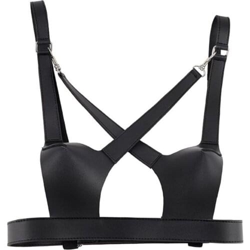 Women Sexy Faux Leather Cage Bra Lingerie Erotic Hollow Crisscross Body Chest Bondage Harness Belt SM Adult Sex Toys