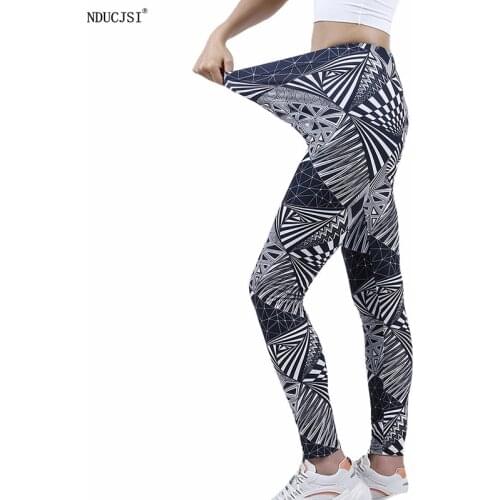 NCUCJSI Hot Summer Jeggings New Arrival Women Leggings Black White Geometric Printed Leggins Elastic Pants Drop Shipping Tights