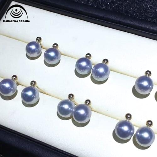 MADALENA SARARA AAA 7-7.5mm Natural Grey Pearl Saltwater Pearl 18K Gold Stud Earring Simple Pop Women Earrings Customizable