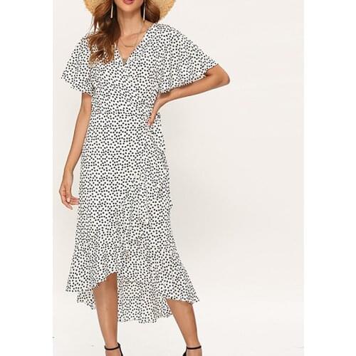 Beach Maxi Dress Women Floral Print Boho Long Chiffon Dress Ruffles Wrap Casual V-Neck Split Sexy Party Dress Robe A257