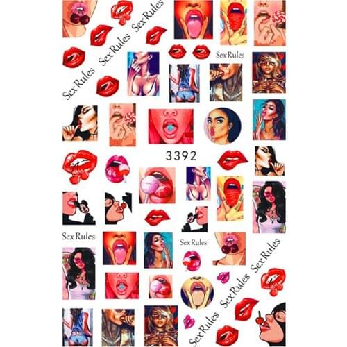 10PCS European and American Street Style Girl Nail Sticker Valentines Day Rose Flower Red Lip Nail Design Love Butterfly