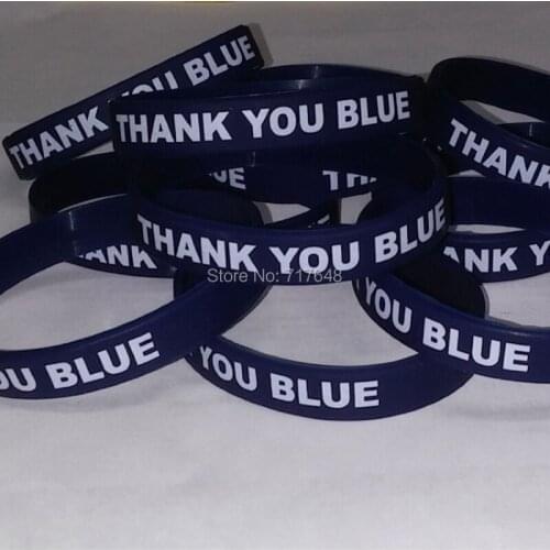 100pcs Thank You Blue wristband silicone bracelets free shipping by ePacket A