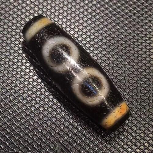 200706-2 Weathing vein Natural Agate Old Material 3 Eyes Tibetan Dzi Beads Powerful Amulet Antique Collectible Free Shipping