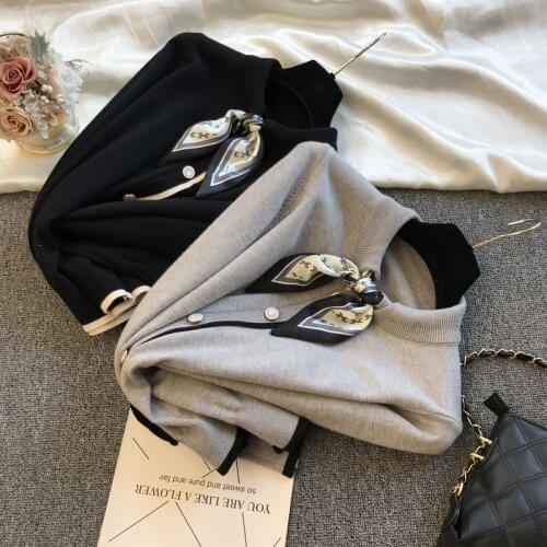 2021 Spring New Style Temperament Pullover Versatile Bow Neck Top Womens Long Sleeve Knitted Sweater