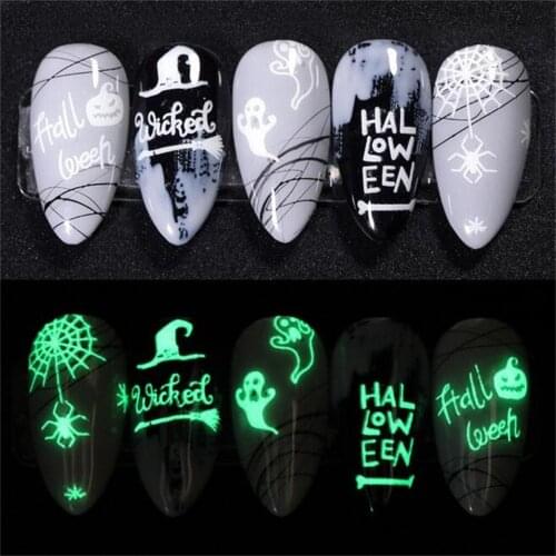 3d Nail Stickers Halloween Design Luminous Diy Nail Patch Decal Nail Supplies Jewelry 3d Nail Decal Xmas Pegatinas de uñas