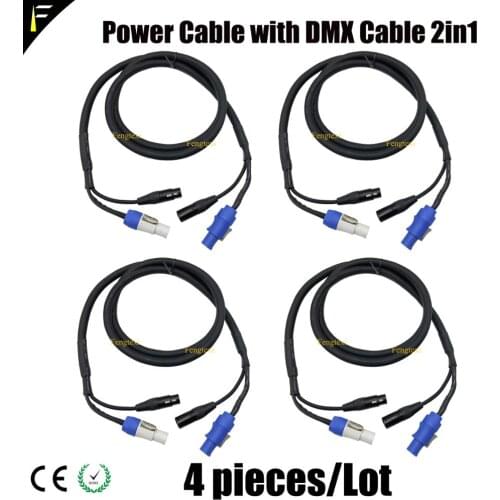 4 pieces Stage Light Power Cord (NC3FCA NC3FCB)& DMX512 Signal Integrated 2in1 Wire Cables