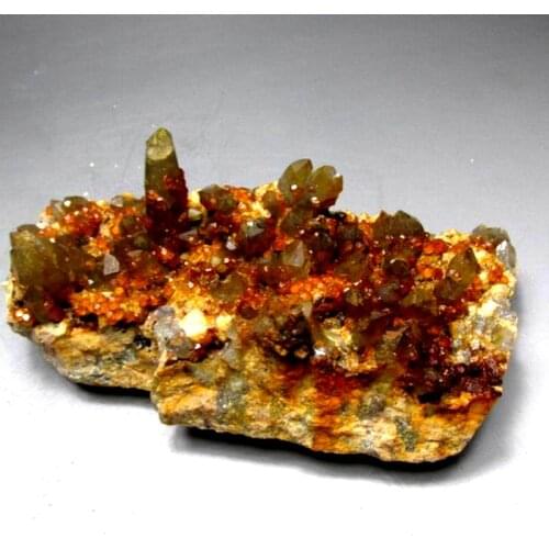 665g/12cm Spessartine Garnet+Smoky Quartz Cluster on Matrix - crystals and stones healing Mineral specimen Home Decor