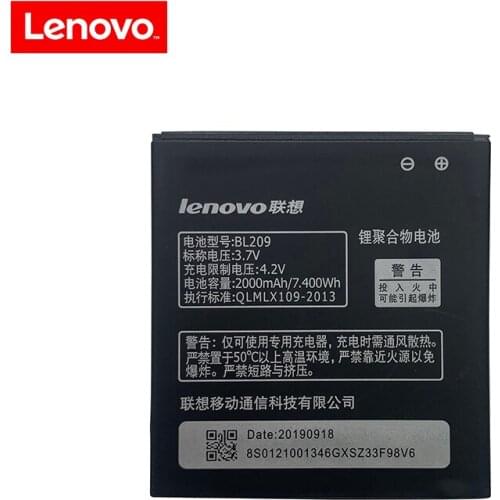 For Lenovo A516 Battery 2000mAh BL209 Back up Battery for Lenovo A706 A760 A820E A378T A398T A788T smart phone