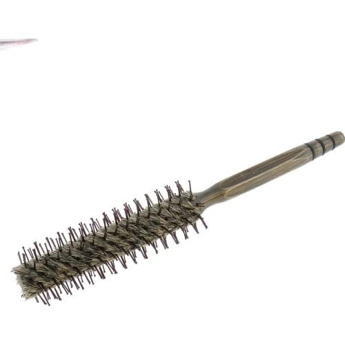 Anti-Static Bristle Hair Styling Round Roller Comb Brush with Wood Handle
