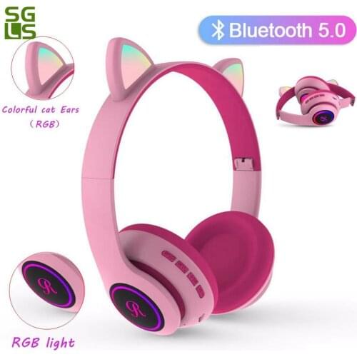Cat Ear Wireless Earphones With Mic LED Hifi Music Stereo Bass Bluetooth Headphones Mobile Phone Girl Daughter Adults Kids Heads