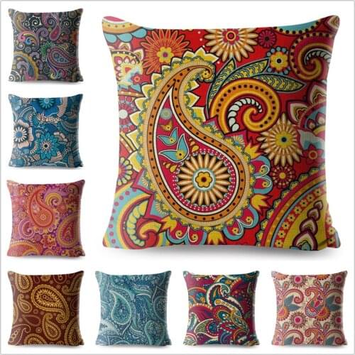 Bohemia Paisley Pillow case Geometric Linen Cotton 45*45 Cushion Cover for Sofa Home Decorative Printed Flowers Throw Pillowcase
