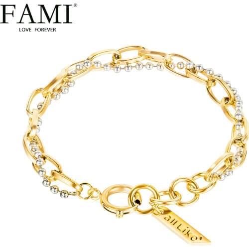 FAMI Stainless steel bracelet women 18K rose gold bracelets ZIRCON DIAMOND celebrities round beads double jewelry European style