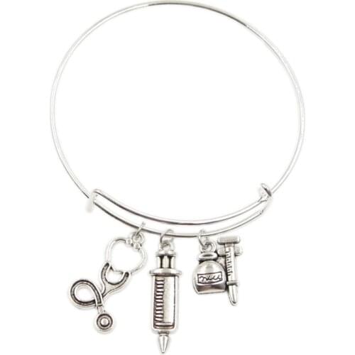 Doctor Stethoscope Nurse Syringe Liquid Pendant Diy Handmade Charms Men Bracelets Women Bangles Jewelry Souvenir For Gift