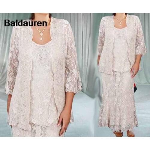 Elegant Mother Of The Bride Dresses Ankle Length Lace Sheath Mothers Formal Gowns Plus Size Mom Groom Dress Suit Plus Size