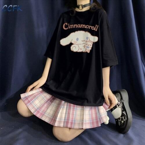 Kawaii Clothes Cotton Cartoon Print Short Sleeve T-shirt Summer Girl Loose Top Tees Harajuku Gothic Women Shirts Alt Aesthetic