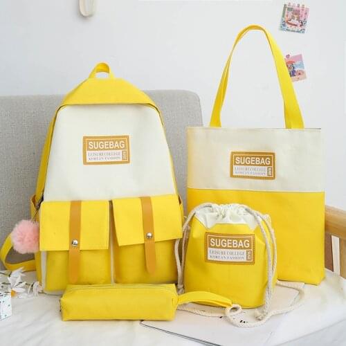 4Pcs/set Canvas School Bags for Teenage Girls Laptop Backpacks Women Bookbags College Travel Backpacks Female Rucksack 2021