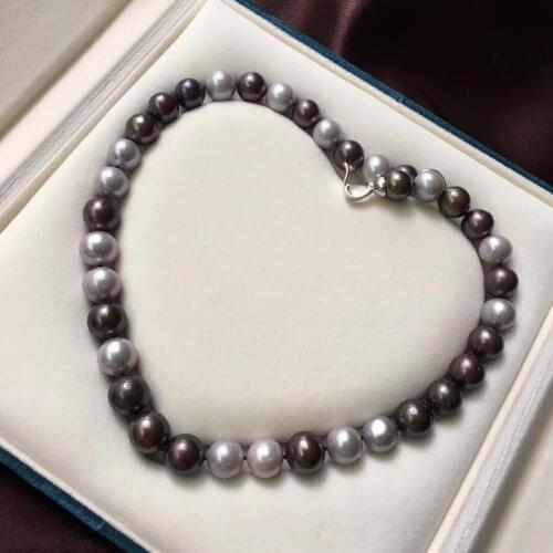 Fine Jewelry Natural Fresh Water 11-14mm Gray and Black Peals Necklaces for Women Fine Pearls Necklaces
