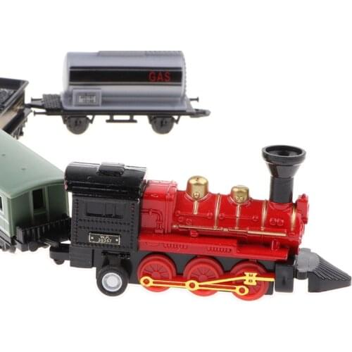 Mini Red Train Toy Die-Cast Pull Back Steam Train Model Set Kids Toy Gift
