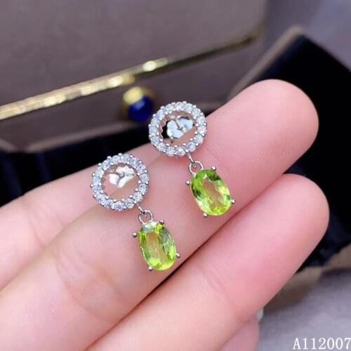 KJJEAXCMY fine jewelry 925 sterling silver inlaid natural peridot gemstone female earrings fashion Ear Studs support detection