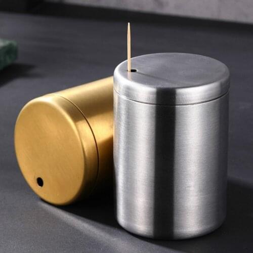 Stainless Steel Gold Cylinder High-grade Toothpick Box Barrel Hotel Toothpick Holder metal Toothpick Dispenser Tooth Pick Holder