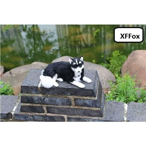 New real life husky model plastic&furs black lying dog doll gift about 32x18cm xf2336