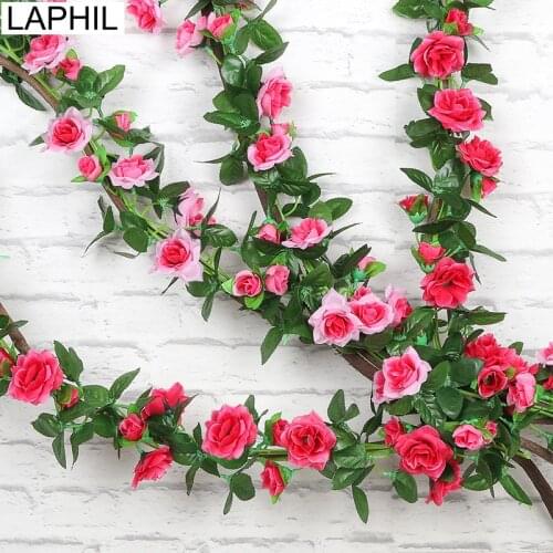 LAPHIL 2.3M Artificial Flower Vine with Green Leaves for Home Wedding Decoration Rose Flower Garland Artificial Floral Garland